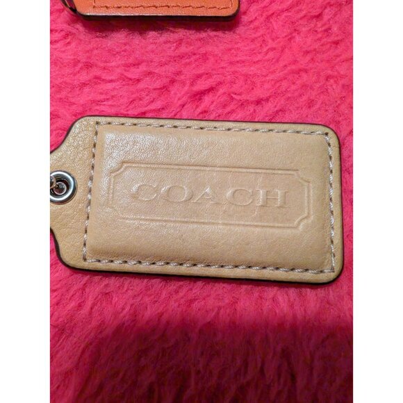 Coach Leather Hangtag Lot Tan Beige Embossed & Small Orange Silver Logo Charm - Picture 4 of 5
